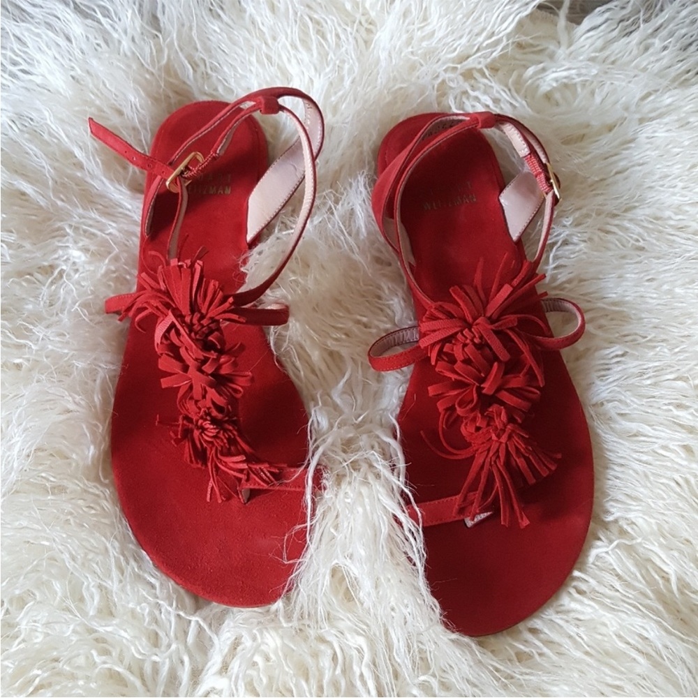 [SOLD] Stuart Weitzman Feisty Shimmery Suede Fringe Sandal